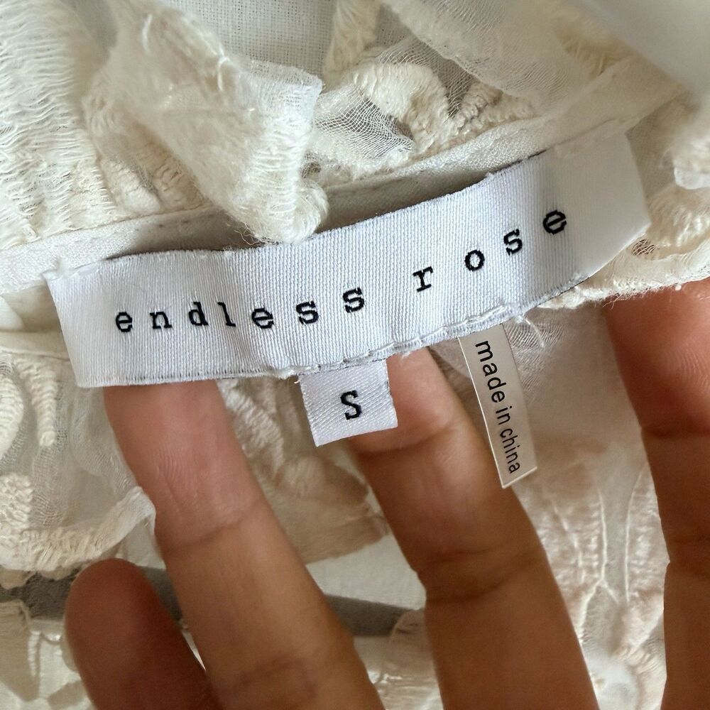 Endless Rose Sheer Floral Embroidered Mesh Blouse Ivory Ruffle Neck Sz S Fairy - Picture 11 of 13